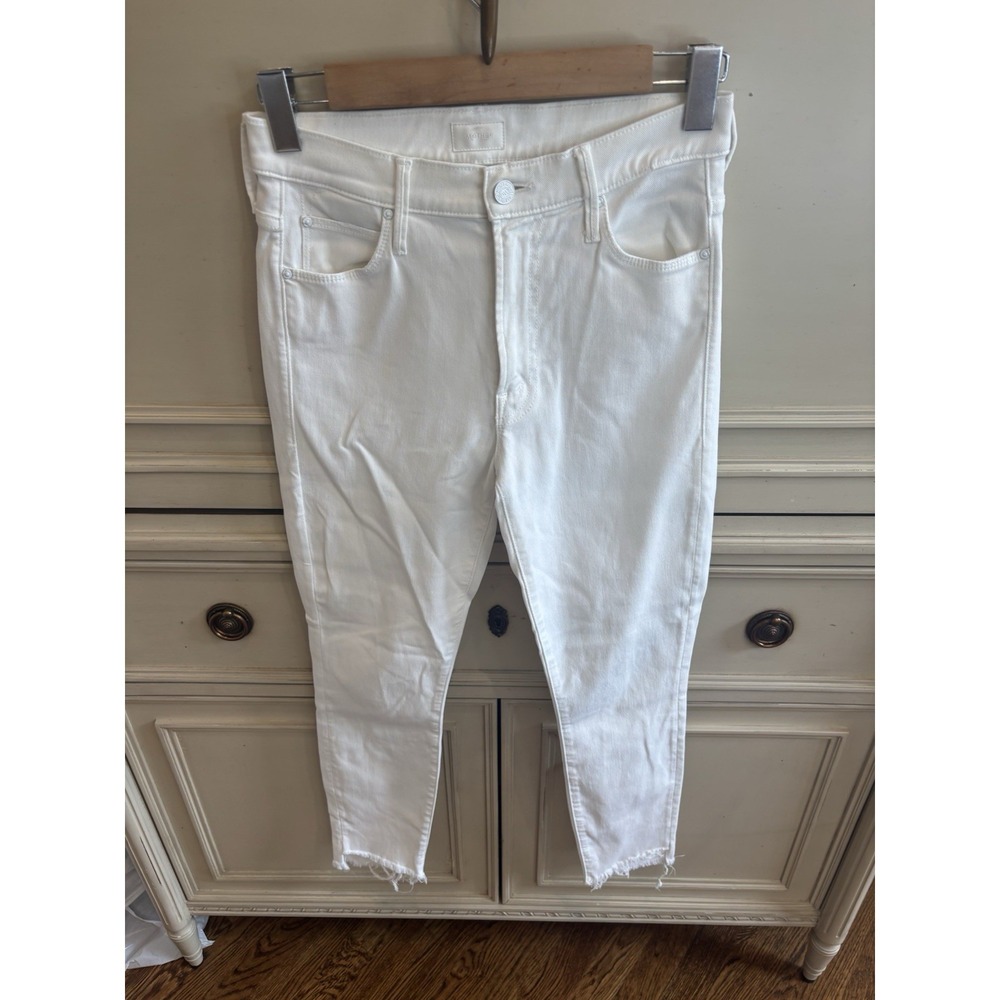 Mother Stunner Zip Ankle Step Fray Glass Slipper White Cotton Denim Jeans 27